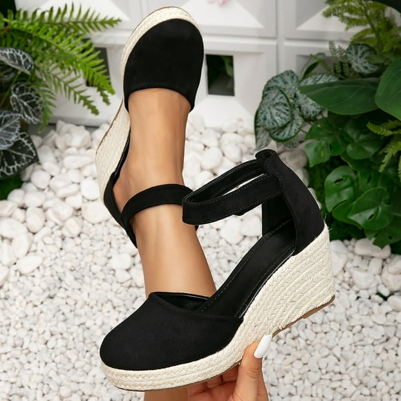Women's Closed Toe Solid Cross Vamp Ankle Strap Espadrille Wedge Sandals Shoes for Women Girls
