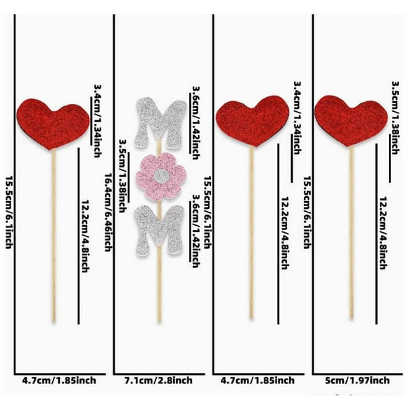 CIMAXIC Birthday 20pcs Mother's Day Cake Decoration Heart Letter Toppers for Mom's Birthday Party Dessert Picks for Mother's Day Celebration,6.3"X1.97"X0.12"