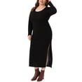 thumbnail image 2 of DARING DIVA Plus Size Ribbed Knit Midi Side Slit Long Sleeves Dress 1X Black, 2 of 5