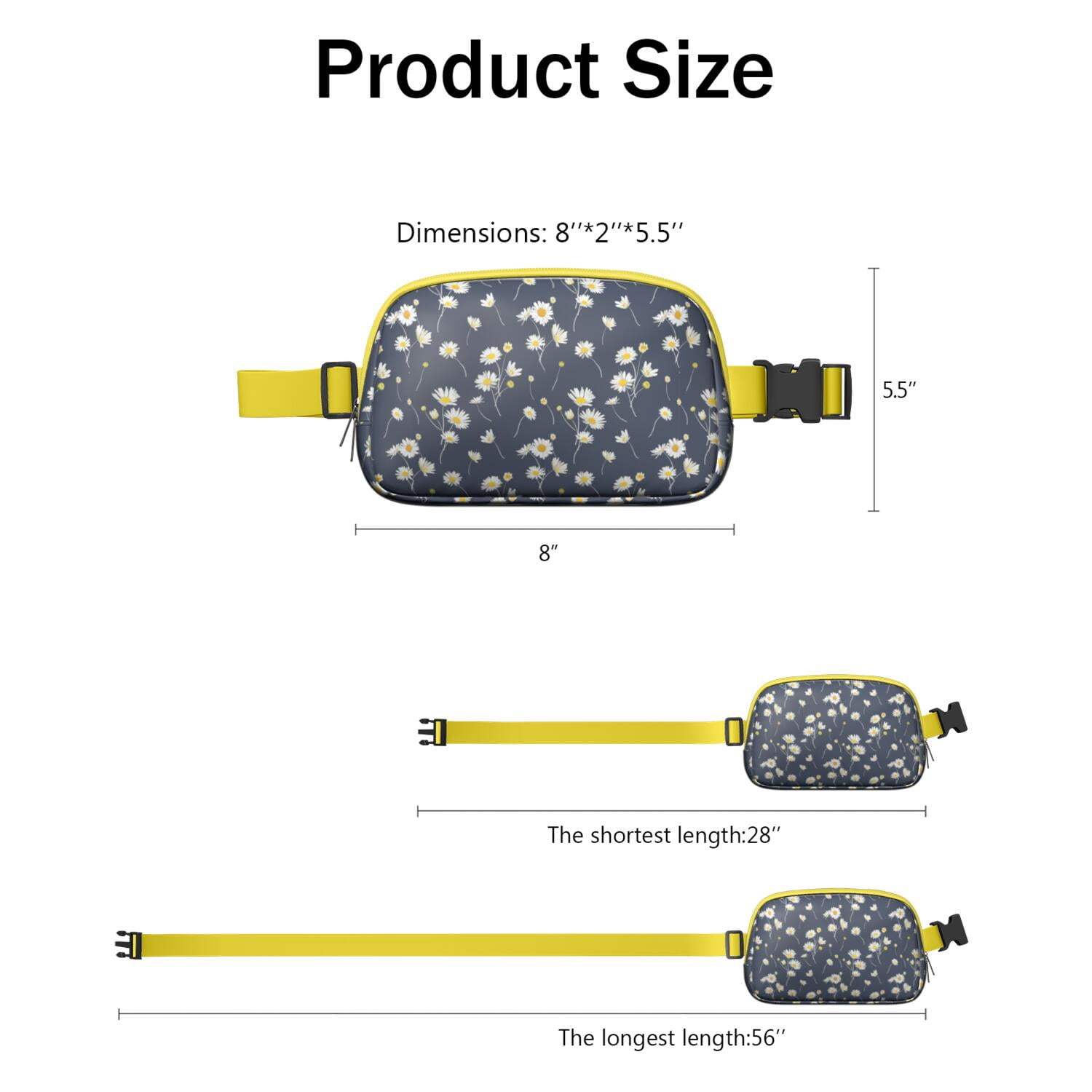 Retro Daisy Print Waist Bag – Boho Floral Fanny Pack with White & Yellow Bloom Design, Perfect for Sunny Outdoor Adventures