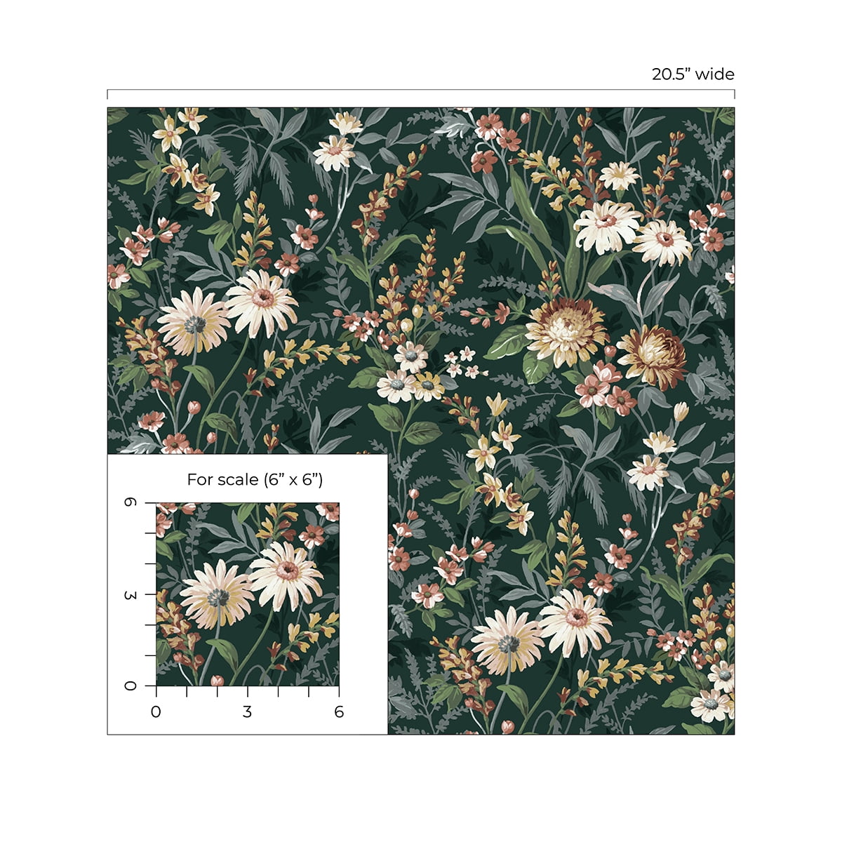 NextWall  Vintage Floral Peel and Stick Wallpaper 20.5 in. W x 18 ft. L - Forest Green