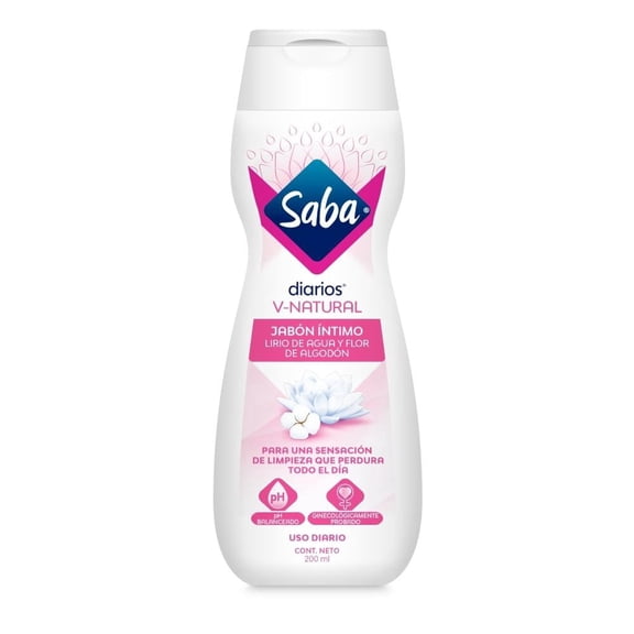 Jabón íntimo Saba Diarios v-natural lirio de agua y flor de algodón 200 ml