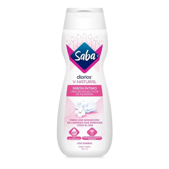 Jabón íntimo Saba Diarios v-natural lirio de agua y flor de algodón 200 ml
