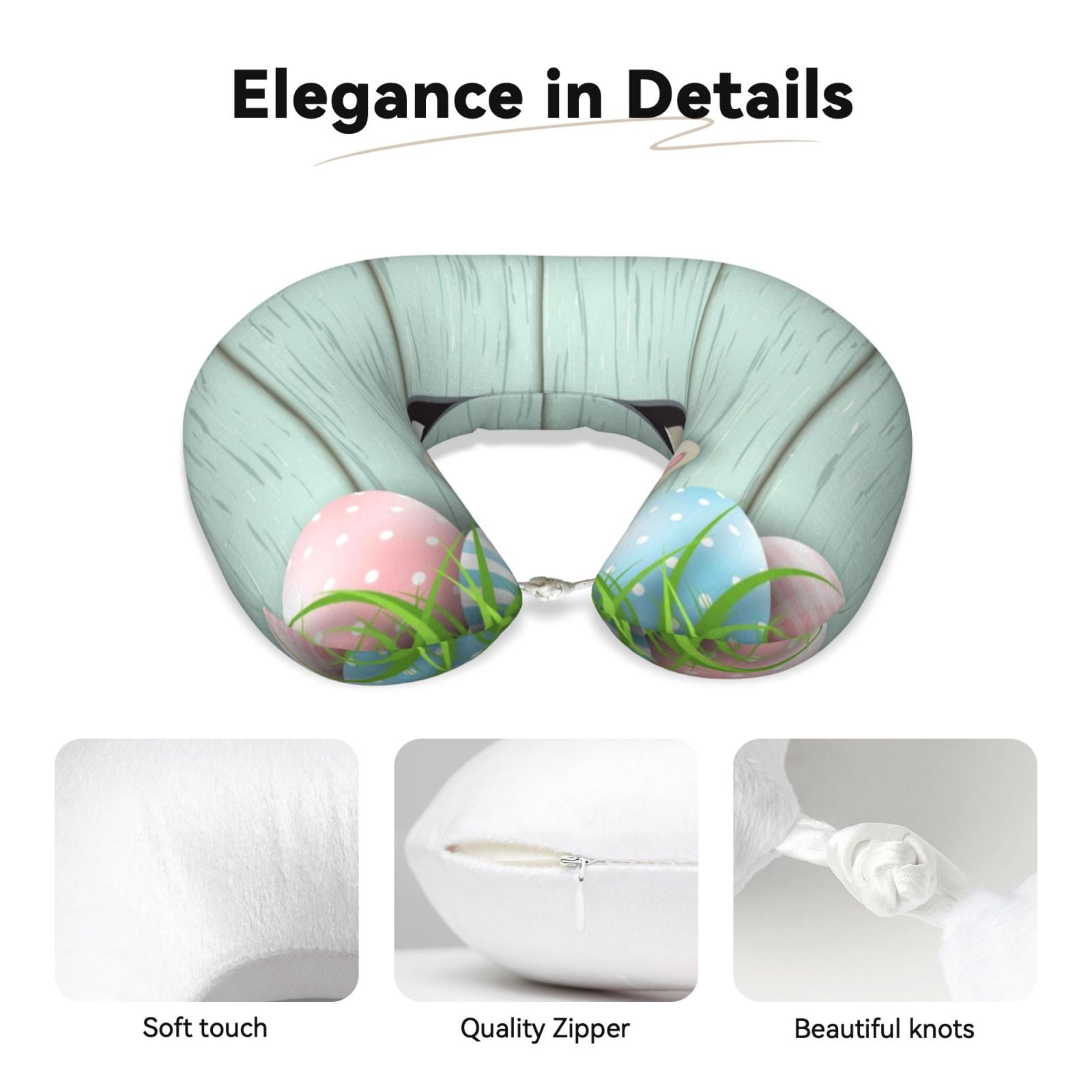 Xecao White Bunny Bottom And Easter Eggs Print Memory Foam Cervical Neck Pillow Versatile U-Shaped Pillows for Home,Office,Camping,Travelling,Soft Washable Cover