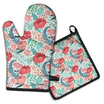 Pioneer Flower Kitchen Oven Mitt and Pot Holder Sets 2 Pcs for Baking, Cooking and Grilling, Heat Resistant Up To 392 °F