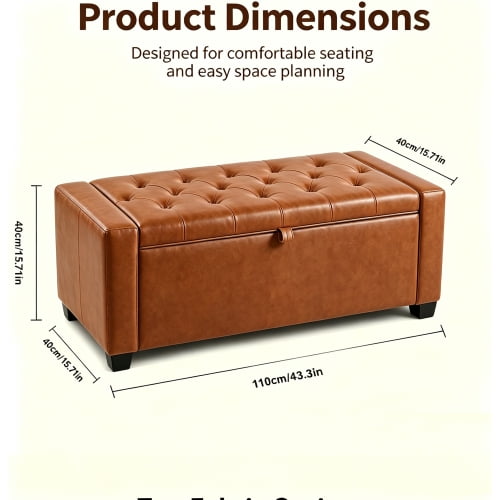 43.3" Storage Ottoman Bench, Upholstered Bedroom Bench with High-Resilience Foam Cushion, Sturdy Wood Frame, Dual Safety Hinges, Multi-Purpose for Living Room, Entryway & End of Bed