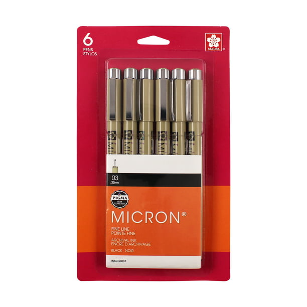 Pigma Micron Fineliner Pens, Black, 03 Tip Size, 6 Pk -