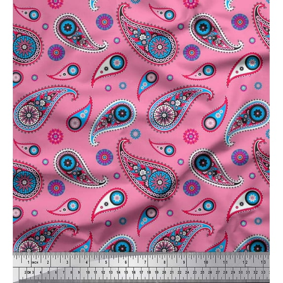 Soimoi Rayon Crepe Fabric Artistic Paisley Print Fabric by Yard 46 Inch Wide