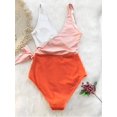 thumbnail image 4 of Traje de baño cruzado de una pieza para mujer Traje de baño con lazo lateral y bloques de color (Naranjablanco S), 4 of 4