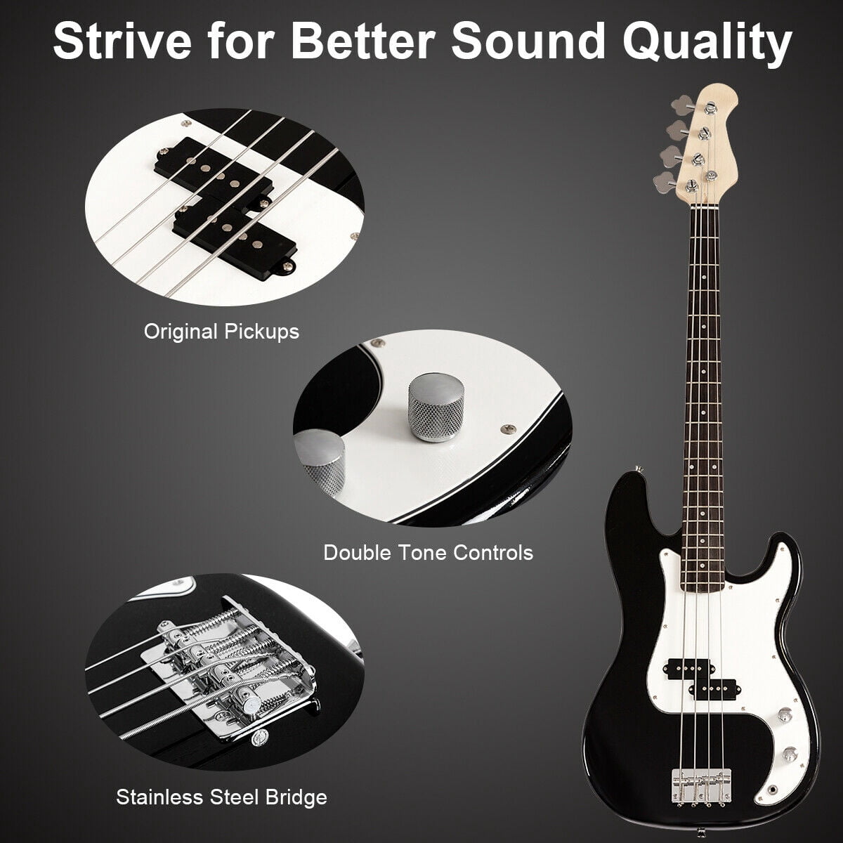 Gymax Electric Bass Guitar Full Size 4 String w/ Bag Strap Guitar Pick Amp Cord Black