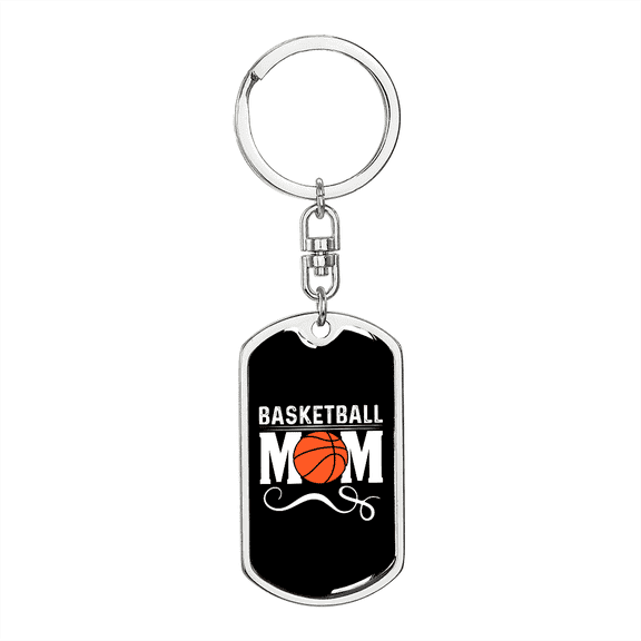 Basketball Ball Mom Stainless Steel or 18k Gold Premium Swivel Dog Tag Keychain