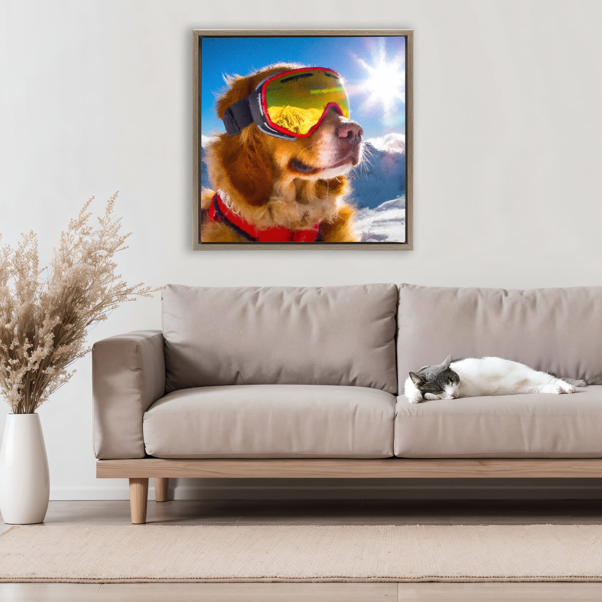 Stupell Industries Ski Goggles Retriever Brown Framed Floater Canvas Wall Art, design by Sean Parnell