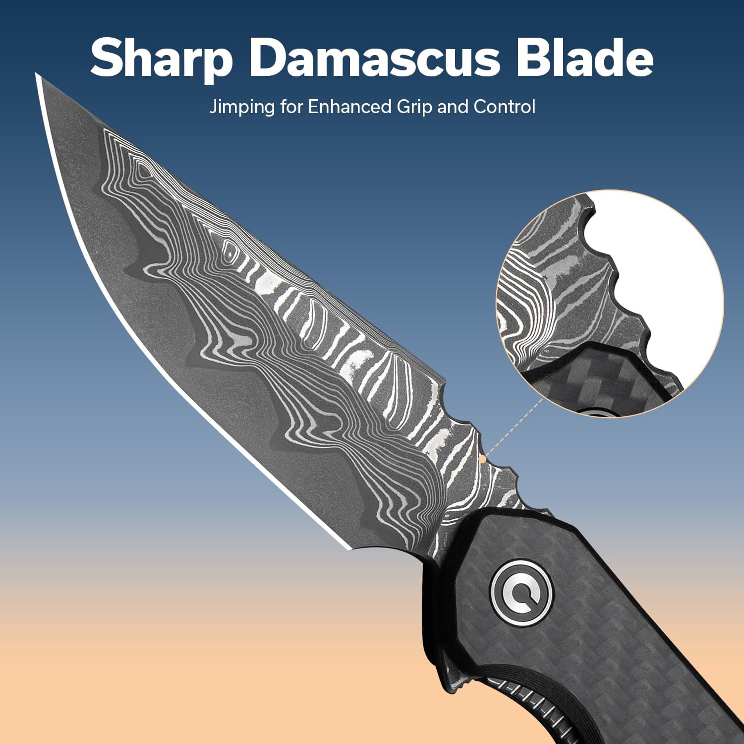 CIVIVI Knives Bluetick Liner Lock Twill Carbon Fiber & Damascus Steel Pocket Knife C23050-DS2