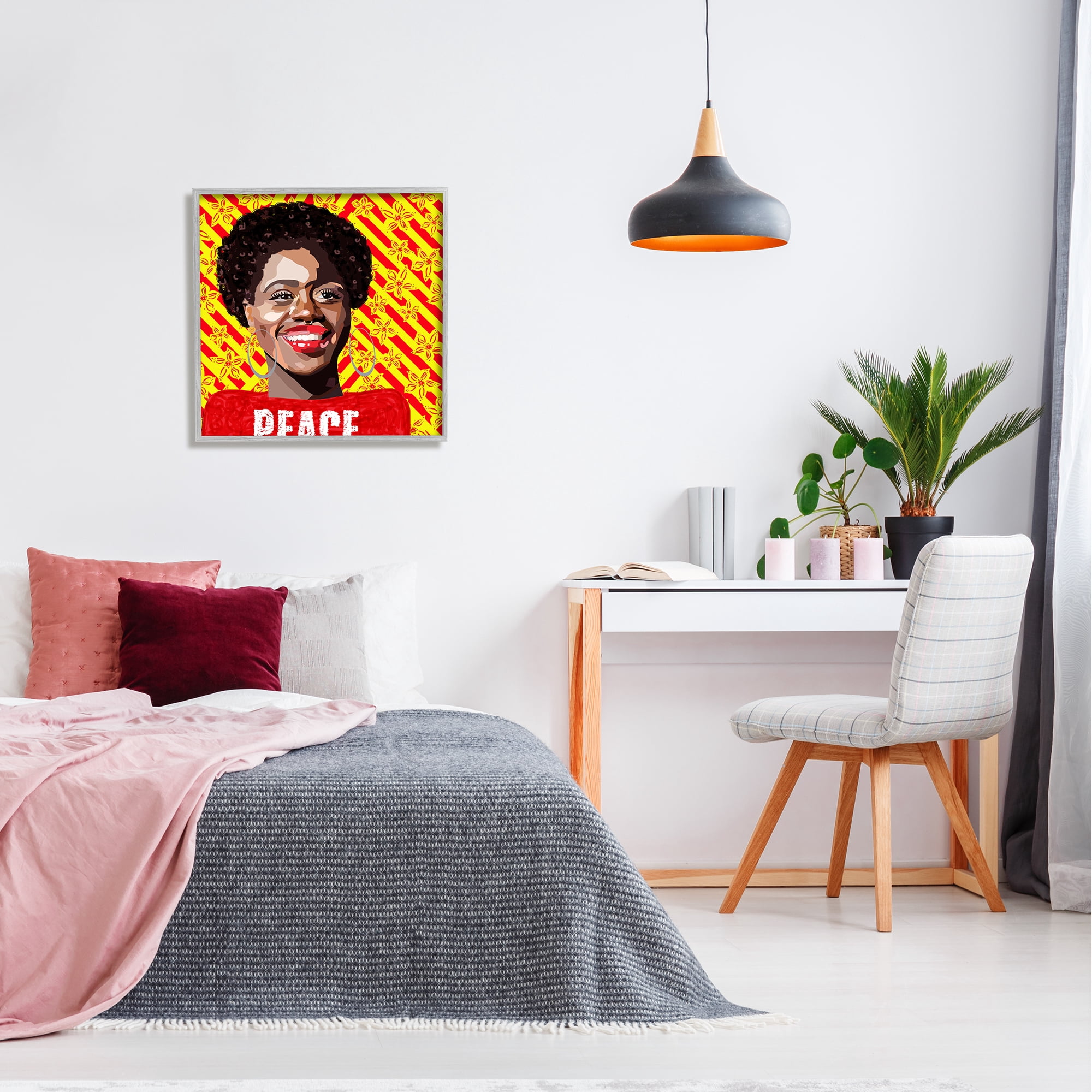 Stupell Industries Peace Text Smiling Woman Floral Red Stripes , 24 x 24, Design by Lynnda Rakos
