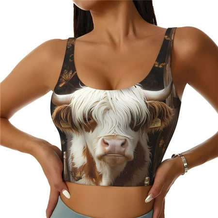 Sports Bras for Women High Support  Cow With Butterflies Workout Tank Tops Woman  Yoga Bra with Removable Cups