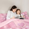 thumbnail image 5 of Manfei Girls Pink Ribbon Bowknot Bedding Comforter Set 2pcs,Geometric Stripes Twin Comforter Sets Microfiber,Dreamy Princess Breathable Bedding Set,Microfiber Bedroom Decor,Reversible, 5 of 8