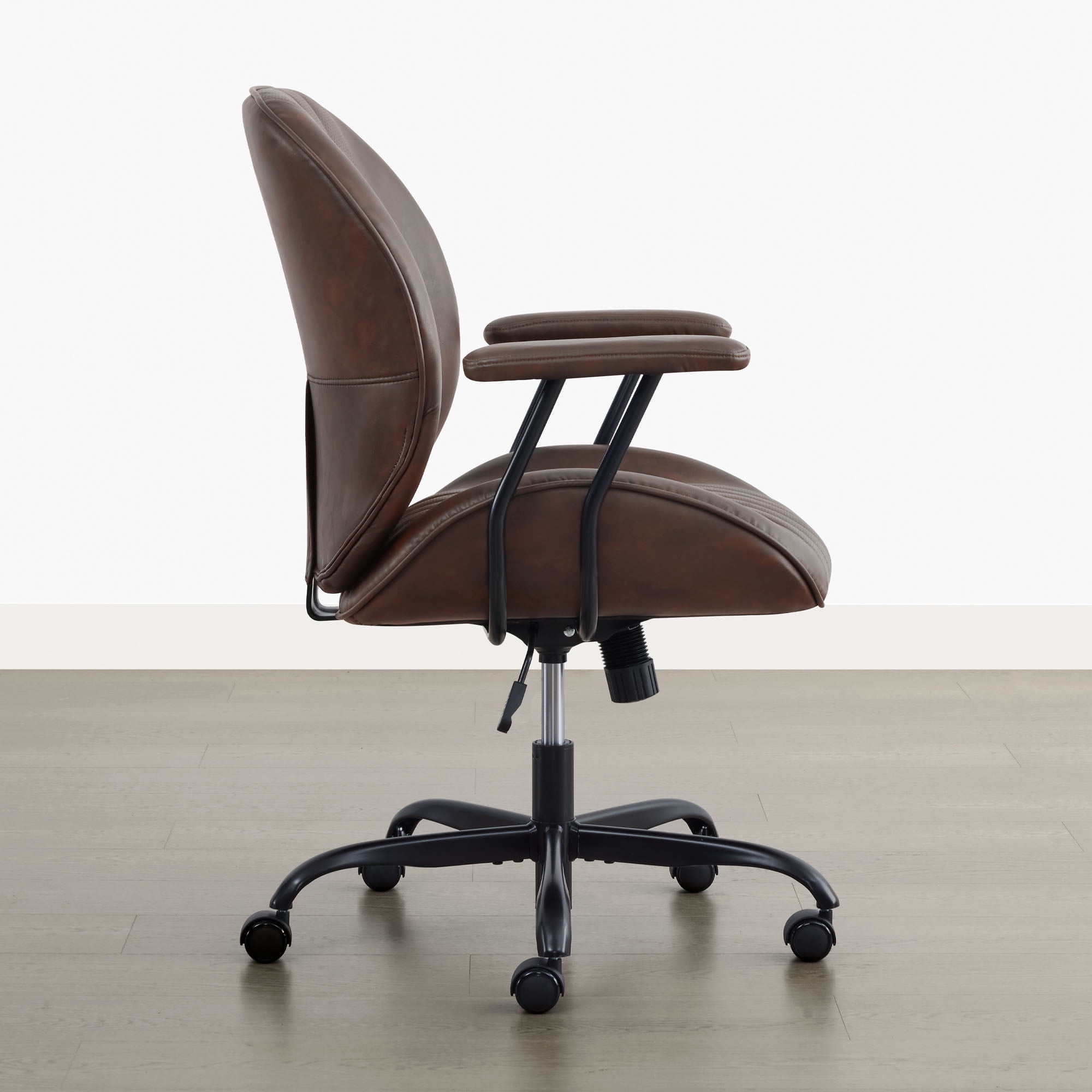Spruce & Spring Faux Leather Office Chair with Swivel Base, Ergonomic High-Back Design, Breathable PU/Polyester Blend, Espresso