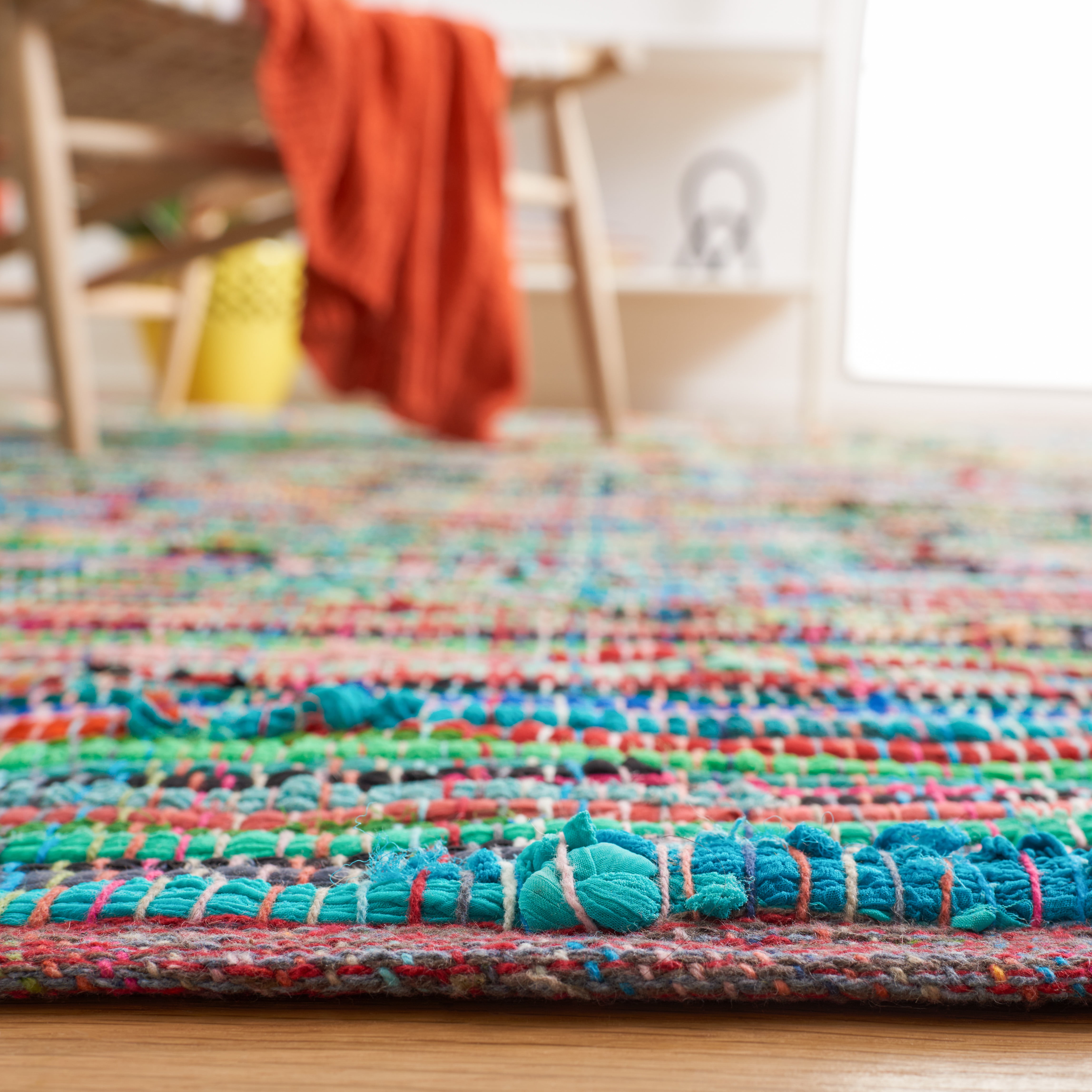 SAFAVIEH Rag Petar Striped Cotton Runner Rug, Green/Multi, 2'3" x 10'