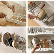 Mimifly Expandable Pans Organiser Rack, 10 Adjustable Compartments, Pantry Cupboard Bakeware Lid Plate Holders, White