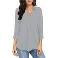 thumbnail image 2 of Womens Tops 3/4 Sleeve Shirts V Neck Collared Blouse Dressy Casual Pleated Front Tunic Tops Clothes, 2 of 7