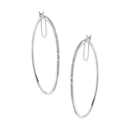 925 Sterling Silver Diamond Accent Medium Sized Hoops Earrings (I-J, I2-I3)
