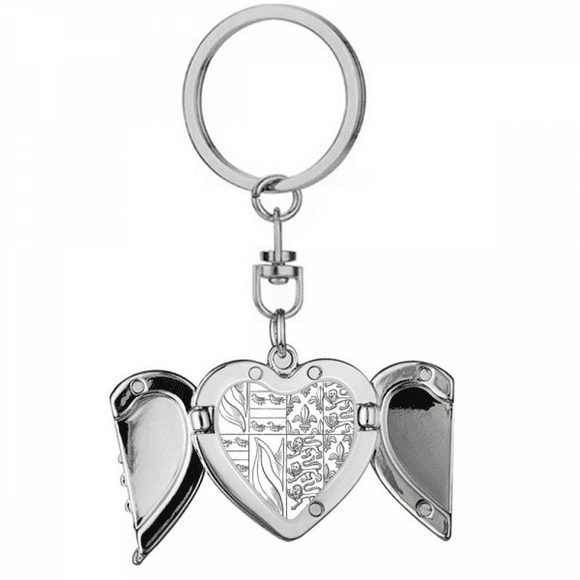 Black White Art Shield Lion Illustration Pattern Heart Angel Wing Key Chain Holder