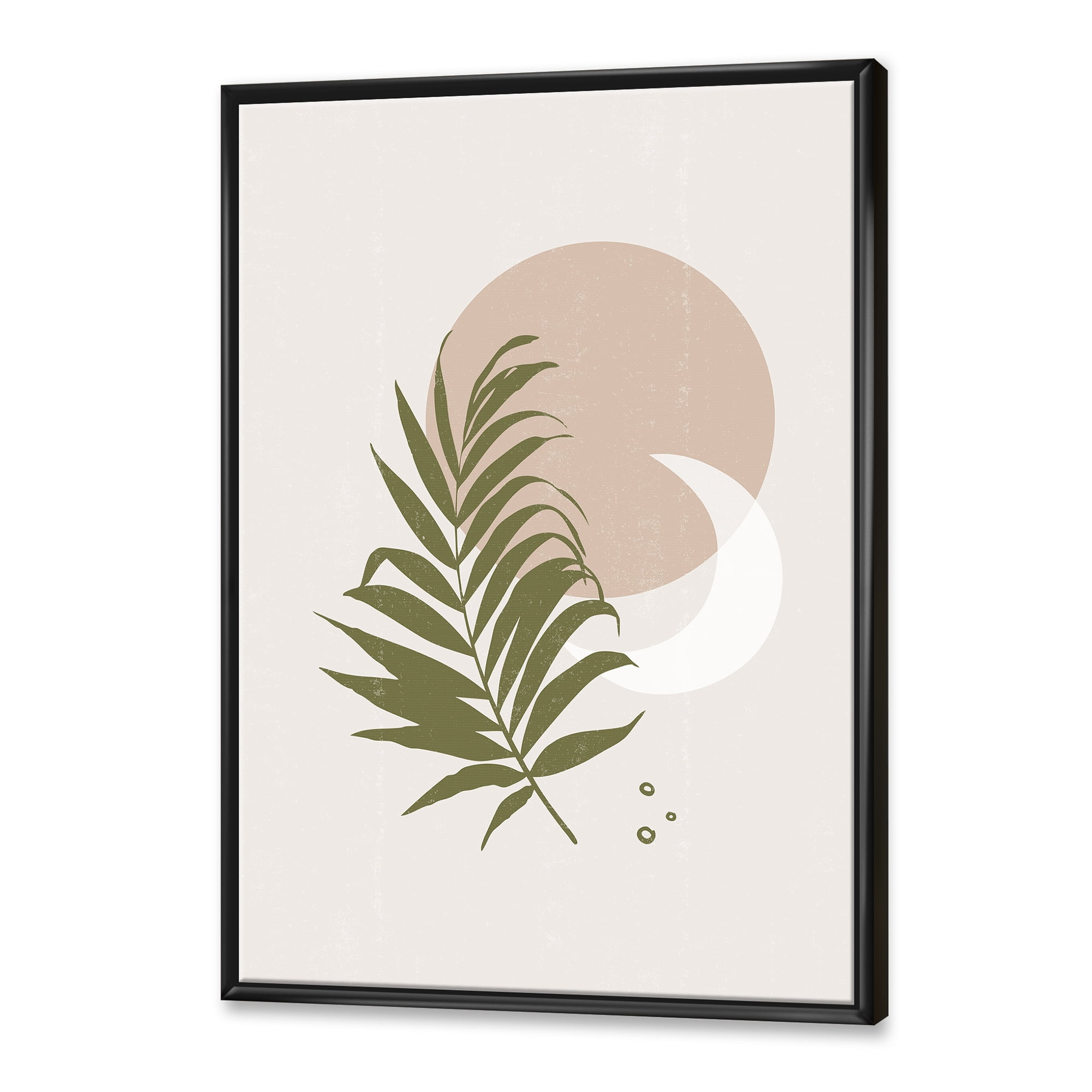 Designart 'Abstract Moon and Sun With Green Leaf II' Modern Framed Canvas Wall Art Print
