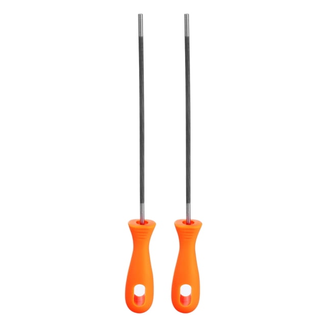 Uxcell 2 piezas Lima de motosierra 11/64" (4.5mm) Acero cromado de doble corte Raspador redondo con mango de plástico para pulido de cadenas de motosierra