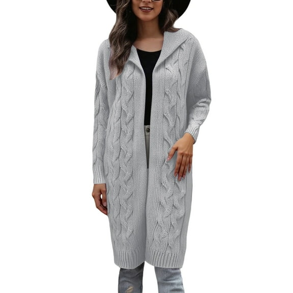 HJYCHN Fall Winter Long Hooded Knit Cardigan Wrap Open Front Sweater Coat for Women Fall Winter Casual Outwear GY1 XL