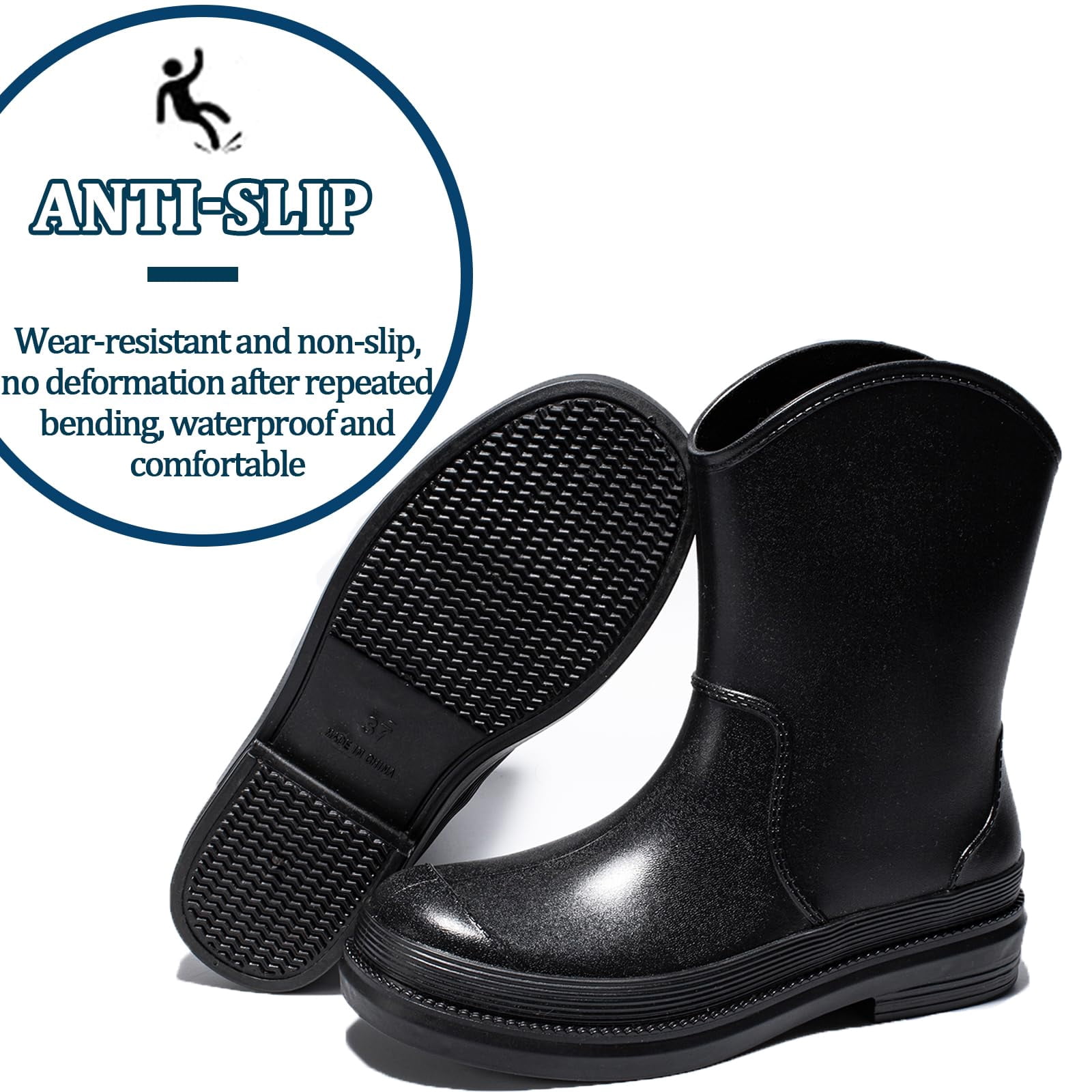 AUXDIQ Rain Shoes Women Mid-calf Boots Waterproof Rain Boots Outdoor Garden Shoes