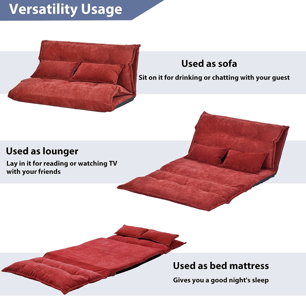 Lowestbest Adjustable Lazy Sofa Bed, Foldable Chaise Lounge Sofa Chair, Folding Futon Sofa Leisure Sofa Bed with 2 Pillows, Red Lowestbest Adjustable Lazy Sofa Bed, Foldable Chaise Lounge Sofa Chair, Folding Futon Sofa Leisure Sofa Bed with 2 Pillows, Red