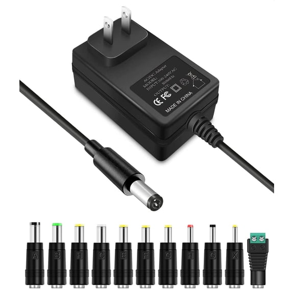 LujingZ 12V 1A Regulated AC DC Power Adapter 12W, 11 Interchangeable DC Plugs with LED Terminal, 6Ft Cord, 100-240V Input, Short Circuit Overvoltage Overcurrent Overheat Protection