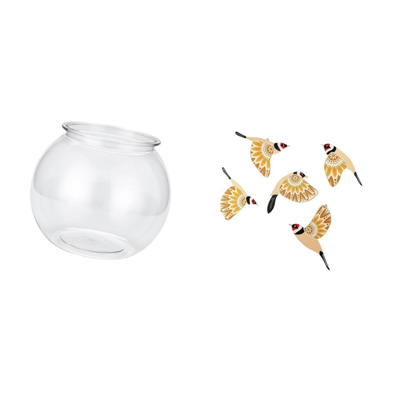 6 Pieces Desktop Aquarium Tank Transparent Fish Bowl Vase Wooden Bird Wall Art PP Material Home Office Decor for Adults