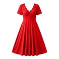 thumbnail image 6 of Ayolanni V-Neck Dresses for Women Casual Short Sleeve Solid Maxi A-Line Dress Dressy Fitted Waist Vacation Wedding Guest Lace Patchwork Sundress Red XXL, 6 of 9