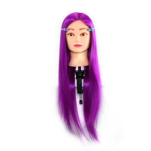 Cosmetology Mannequin Head with supper wave SYNTHETIC HAIR #purple color22" TABLE CLAMP