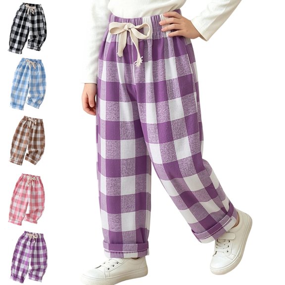 UJNDER Boys Plaid Casual Trousers Lightweight Breathable Loose Fit Outdoor Style for Youth Boys Pants,03_Purple,2-3 Years