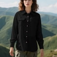 thumbnail image 2 of Alun Womens Sun-Proof Collar Button down Shirts Long Sleeve Outdoor Cool Quick Dry Fishing Hiking Gardening Blouse Tops Lightweight Soft Comfortable Summer Casual Outfit Black XL, 2 of 6