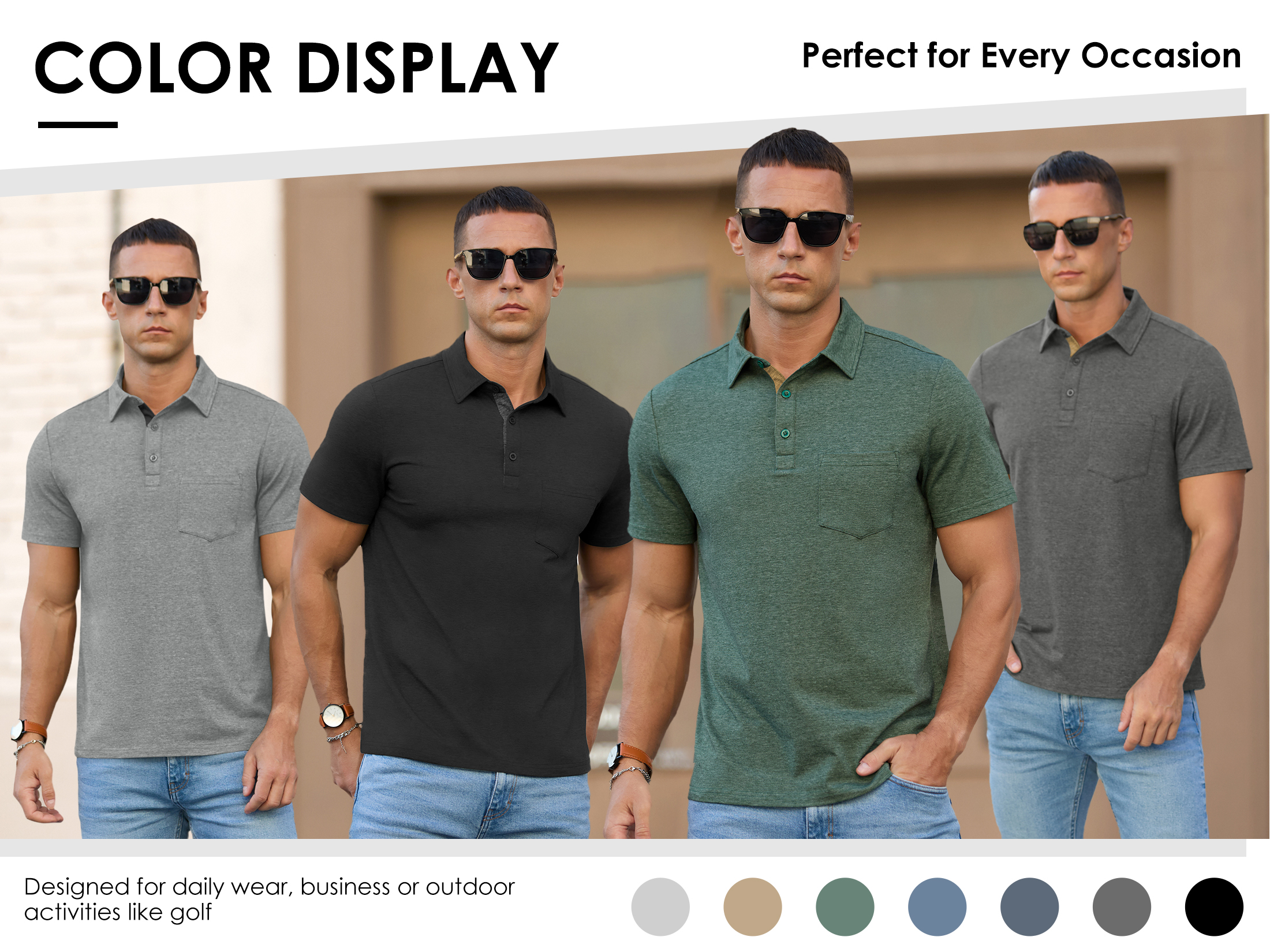 QDG Men's Cotton Polo Shirt with Pocket in Green photo 6