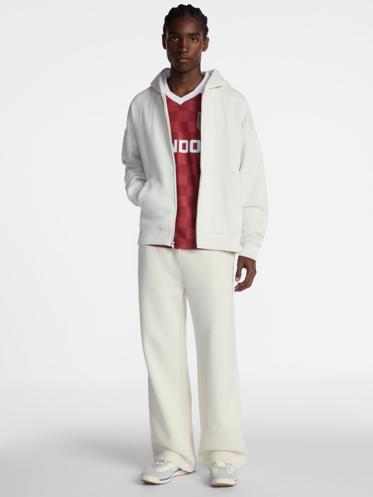 No Boundaries Boxy Oversized Fit Fleece Zip Hoodie Sweatshirt with Long Sleeves, Men's XS-4XLT