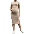 thumbnail image 5 of Delliss Women's Maternity Two Piece Ribbed Knitted Short Sleeve Crop Top Side Slit Skirt Bodycon Set Trendy Slim Fit Clothes, 5 of 8