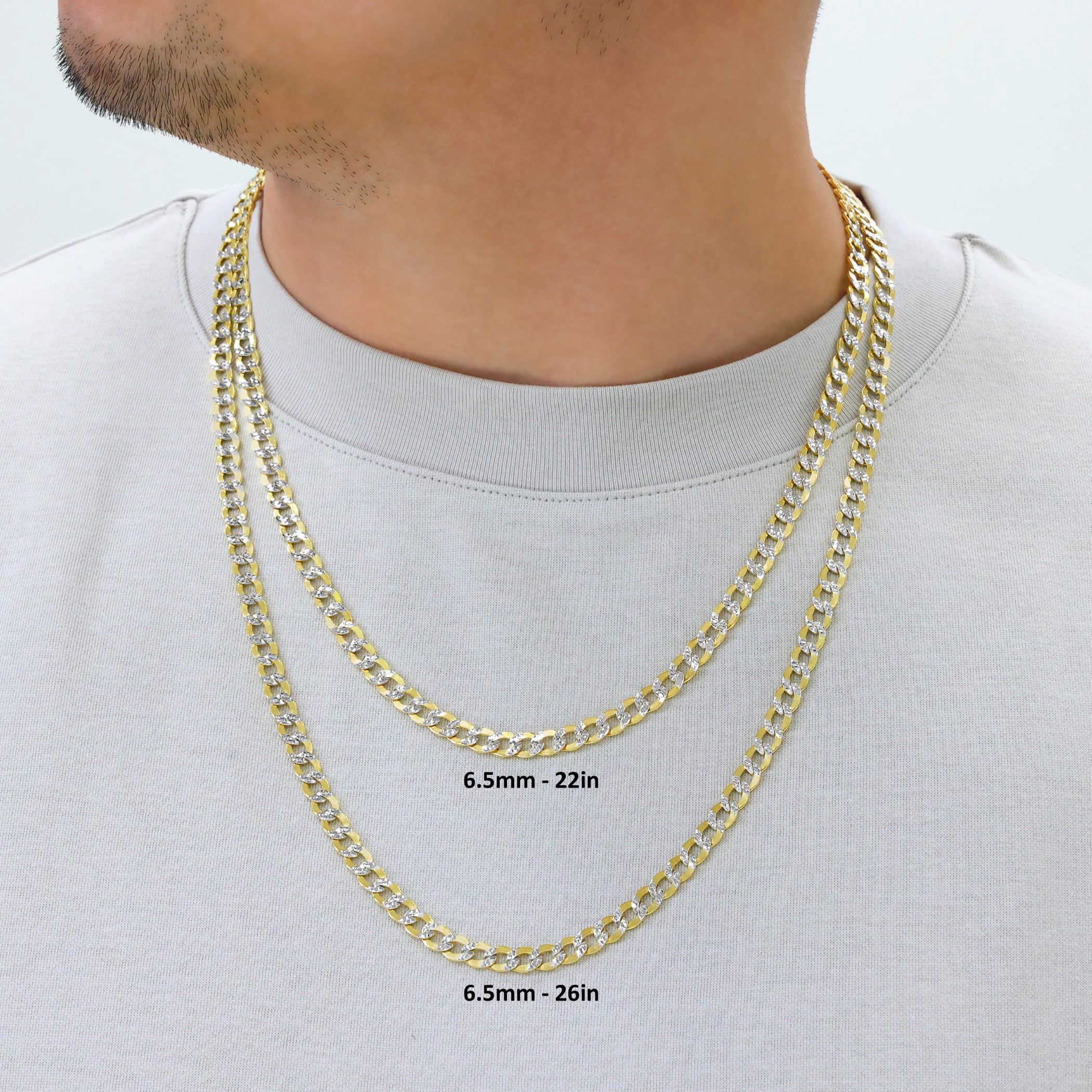Nuragold 10k Real Yellow Gold Cuban Curb Link 6.5mm Diamond Cut Pave Chain Necklace (18"-30") Two Tone Italian Jewelry for Men