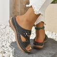 thumbnail image 6 of Summer Sandals Women Arch Support Wedge Open Toe Slip-on Peep Toe Slides Sandals Slippers Women Dressy Comfortable Summer Casual Sandals Black 41, 6 of 7