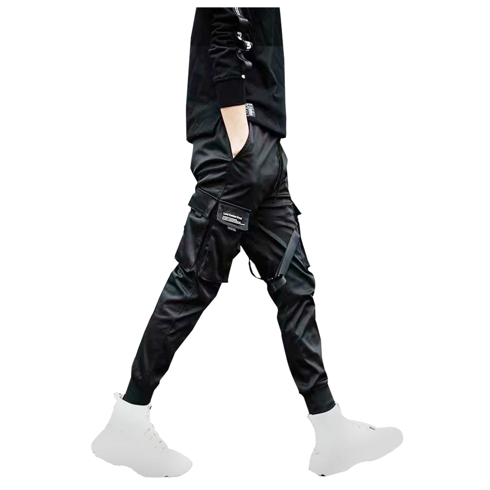 HTNBO Men's Black Cargo Pants Streetwear 2023 New Fashion Plus Size Y2k  Gothic Pants with Pockets 