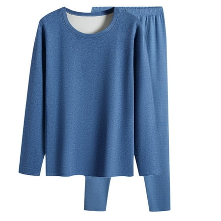 

YWDJ 2022 Thermal Underwear for Men Men Casual Solid Pullover Round Neck High Elasticity Keep Warml Underwear Tops And Pants Suit Blue L