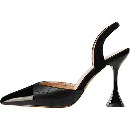 

Coutgo Women s Slingback Pumps Pointed Toe Slip On Stiletto Heels Patchwork Dress Party Shoes