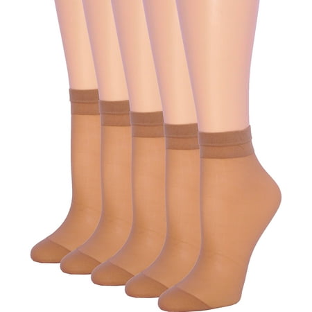 

MALVA 5 Pairs Women s Ankle Nylon Socks for Women - 20D Sheer Pantyhose Socks (Beige)