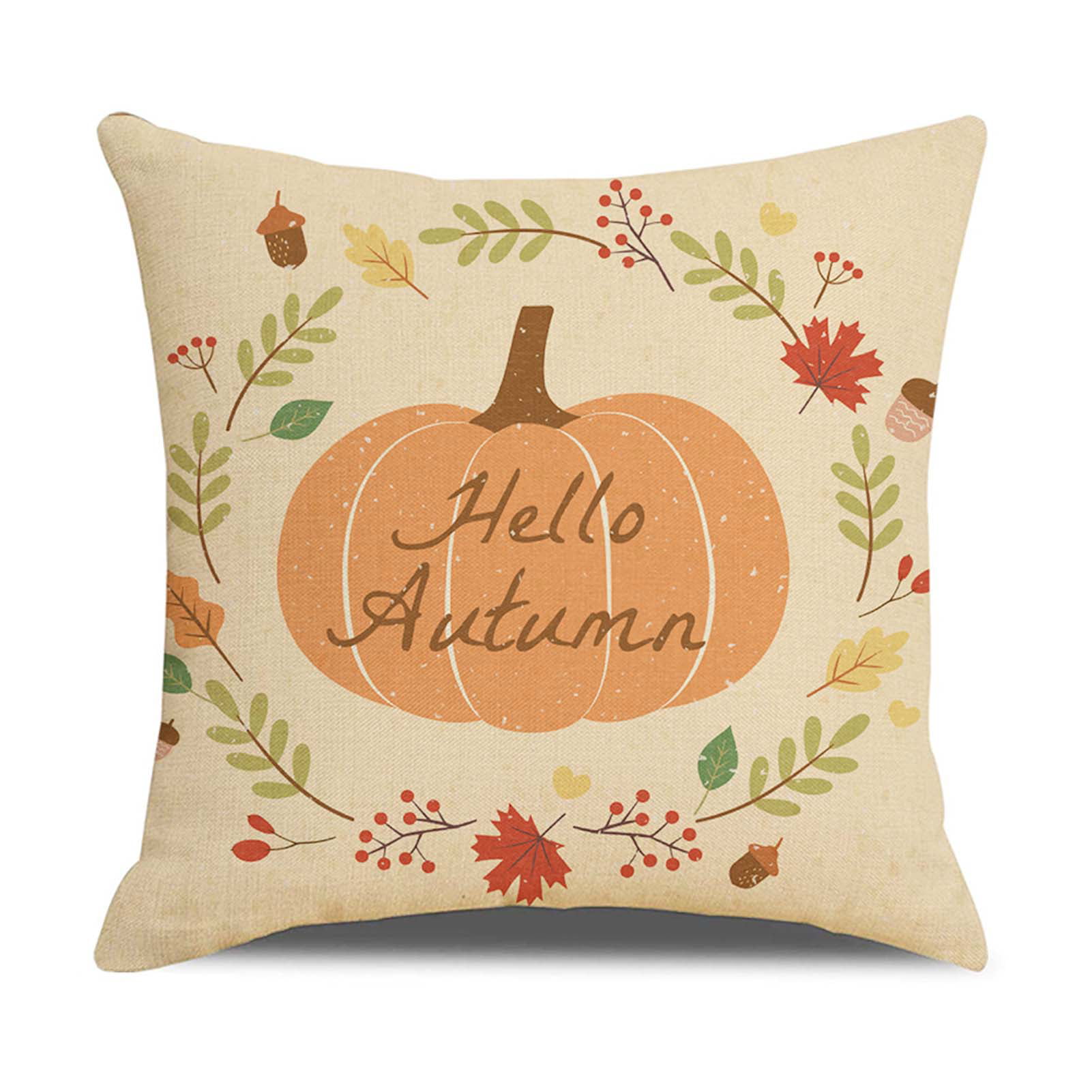 Happy Thanksgiving Hello Fall Watercolor Pumpkin Cushion Cover Throw Pillow Case