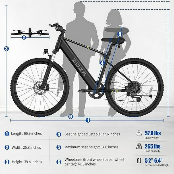 ZDZA Electric Bike 26”, 1000W Peak Motor E-Mountain Bike