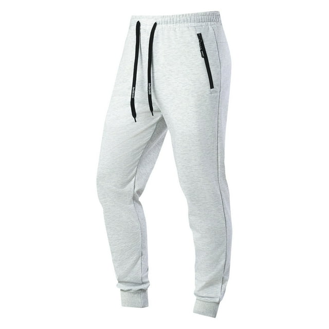 Handshe Men's Casual Sport Pants with Zipper Pockets Elastic Waist & Cuff Solid Color Design