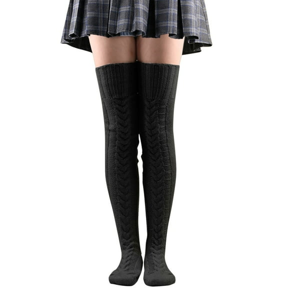 Black Socks Knit Leg Stocking Thigh Long Warmers Knee Cable Women Boot Socks Over Socks